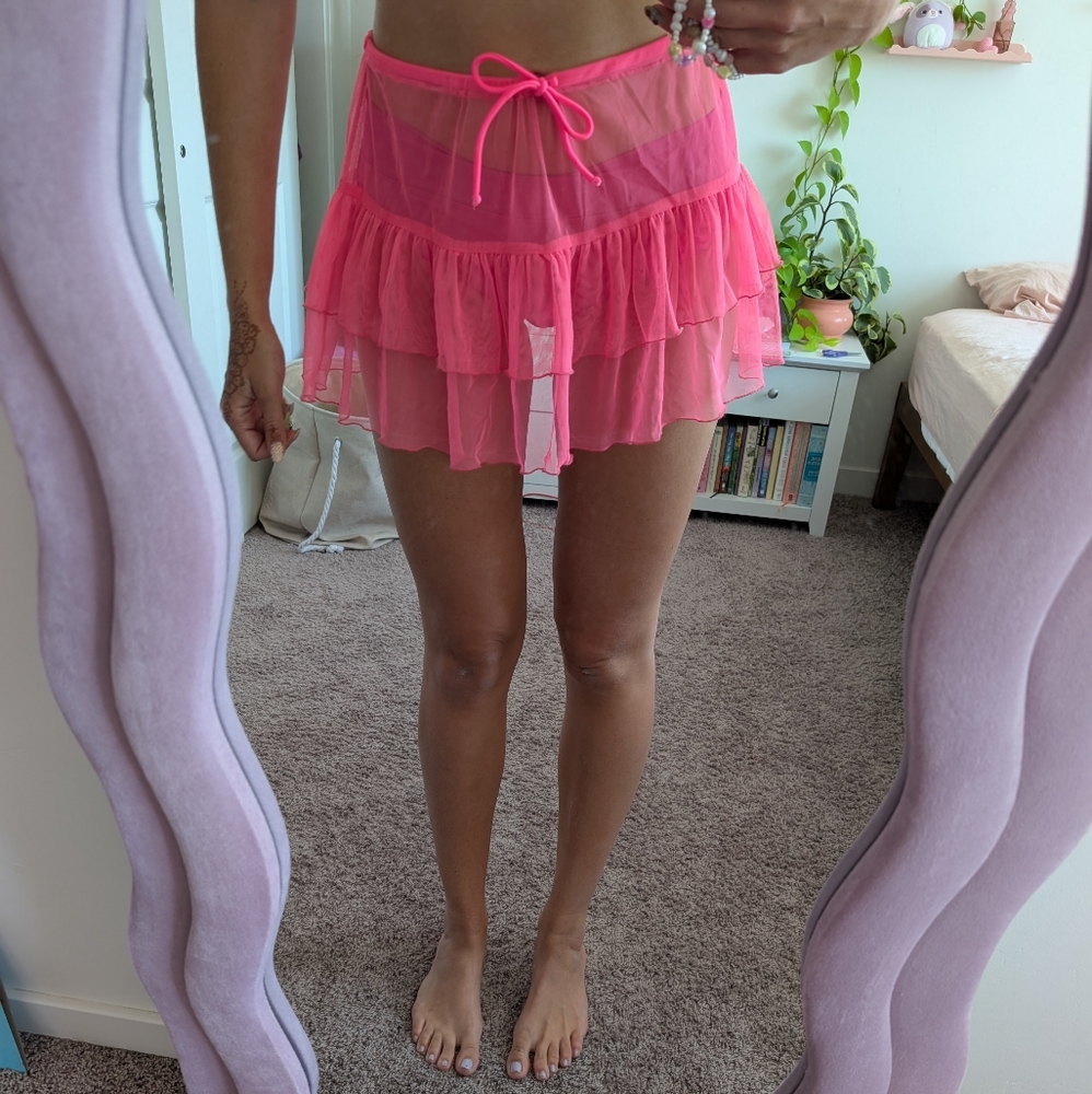 Pink Sheer Ruffled Swimsuit Coverup Skirt Size M